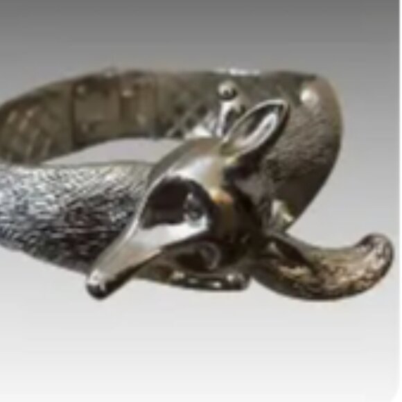 Vintage Castlecliff Silver Plated Fox Clamper Cuff Bracelet Vintage Hinged Fox - Picture 2 of 7